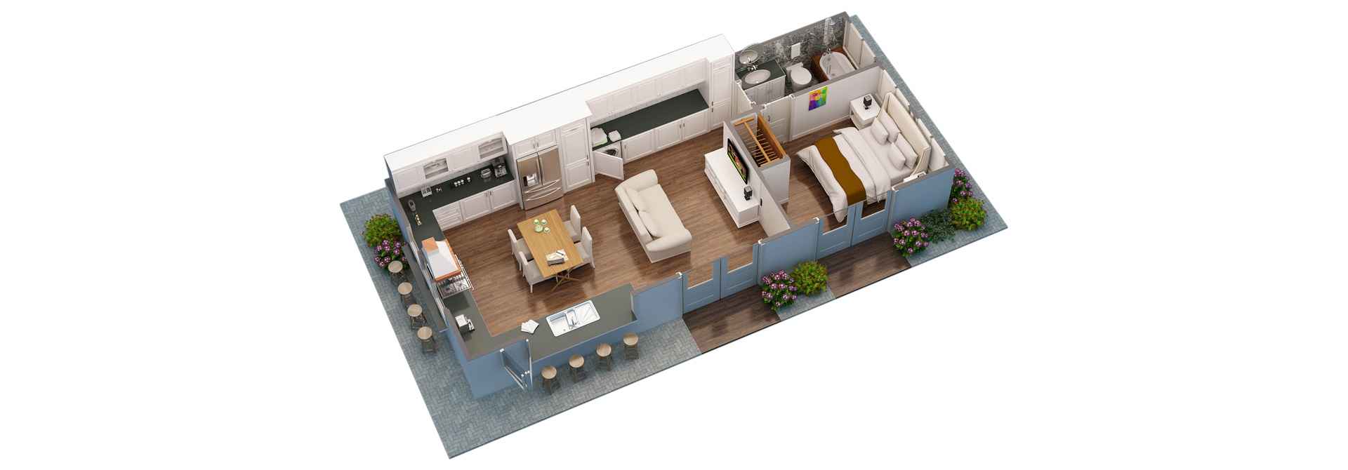 Cutaway Interior 3D Renderings with Detailed Section Views